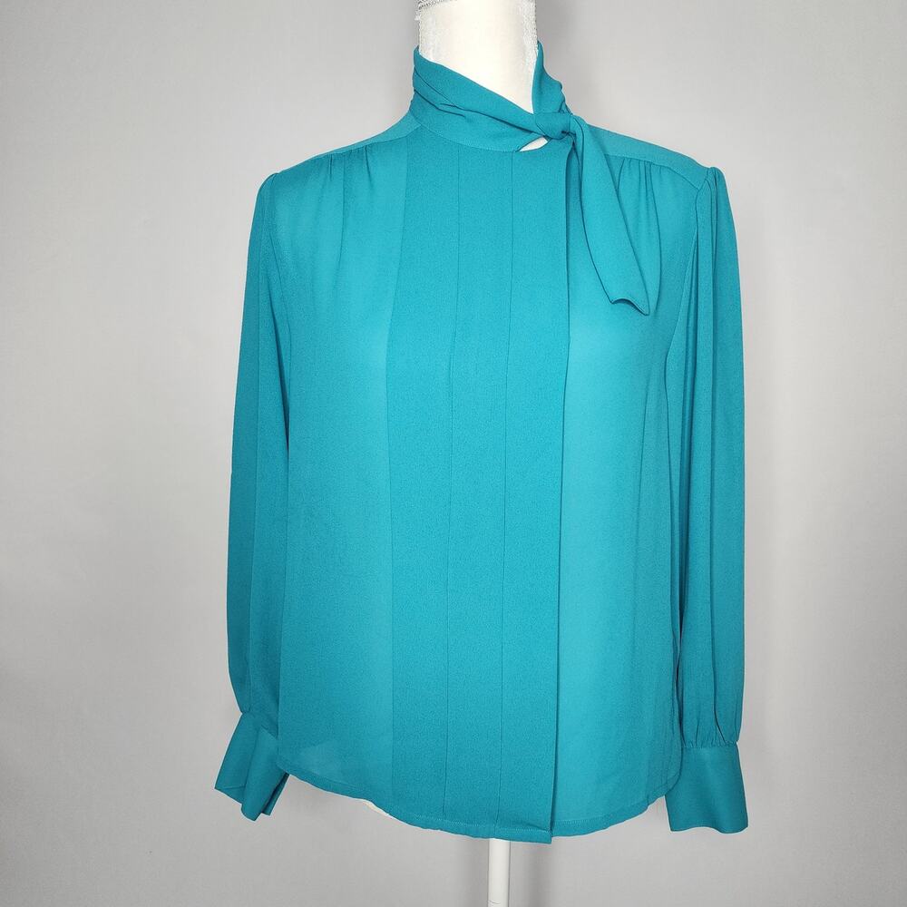 Vintage Turquoise High Neck Long Sleeve Blouse Josephine Women's Size Medium